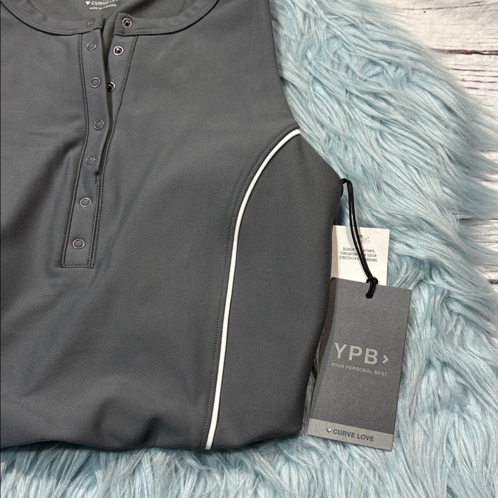 NWT Abercrombie & Fitch YPB Henley Gray Cropped Athletic Tank - Picture 5 of 9